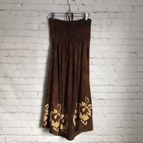 Vestido Halter Batik Marrón Tostado Hawaiano Moda Joven Encubrimiento Espalda Calada - Imagen 2 de 6