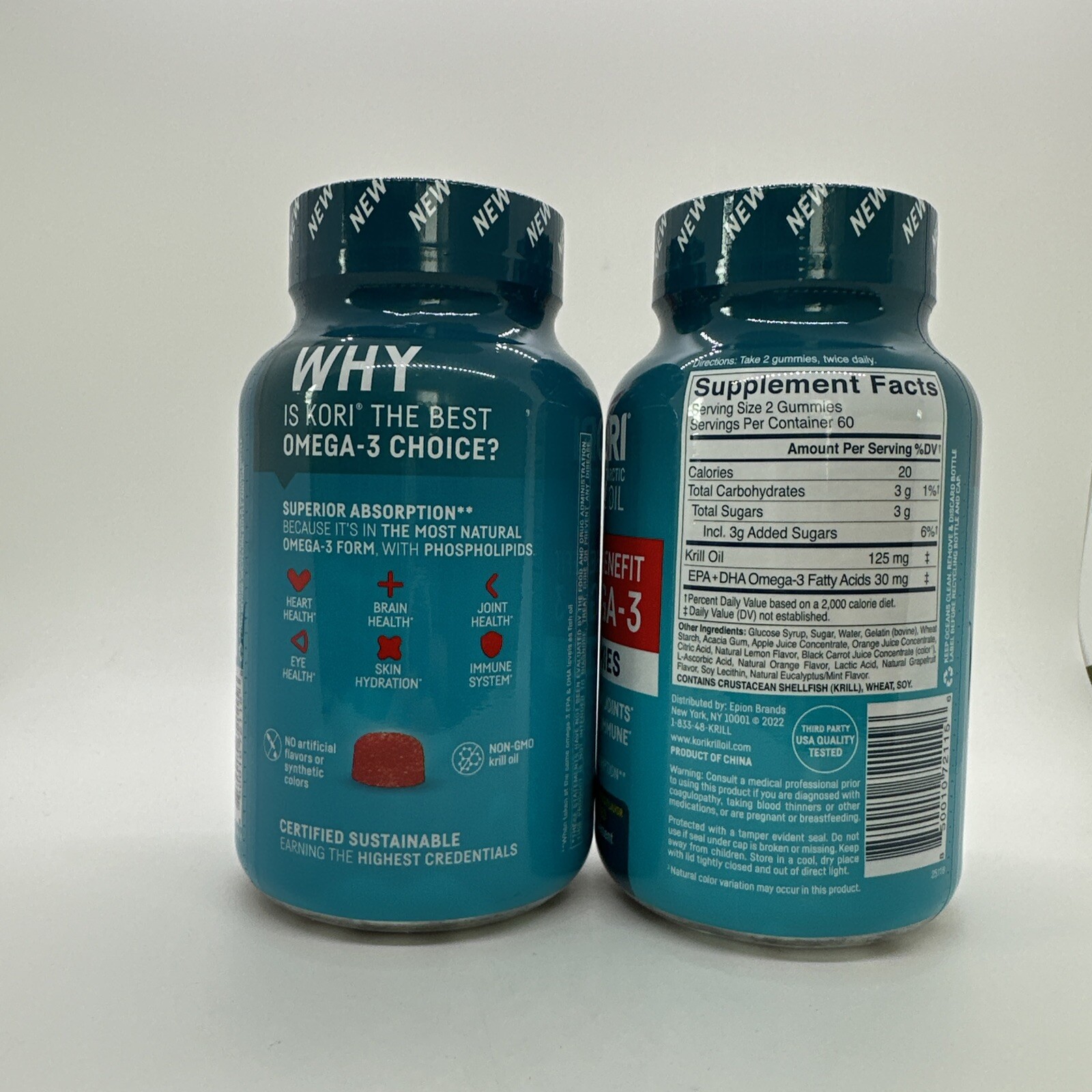 2 Pack Kori Antarctic Krill Oil Gummies Omega3, 120 ct each, 05/2024