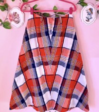 vintage 70s red blue plaid a line skirt preppy M/L