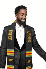 Black Usher African Kente Cloth Stole/Sash.DP1549