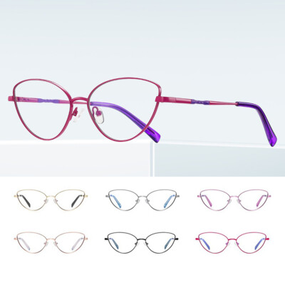 Fashion Cat Eye Slim Eyeglasses Frame Clear Lens Colorful Metal Spectacles