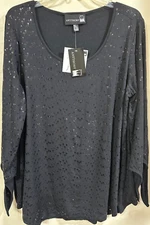 Antthony NWT 1X Black Pullover Dressy Sequined Top Unique Sleeves Check the pics