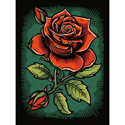 Old School USA Tattoo Blooming Rose Rockabilly Americana 50er Kunstdruck 18x24 Zoll