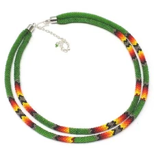 Handmade Beaded Green Rope double layered necklace