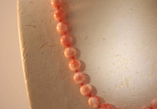 7.5MM GENUINE NATURAL ROUND PINK CORAL BEAD SOLID 14K YELLOW GOLD NECKLACE 18" - 第 2/8 張圖片