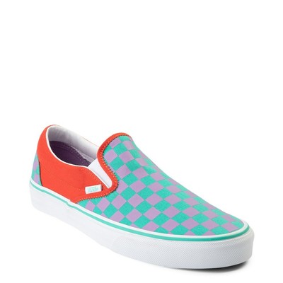 vans slip on chex skate shoe cool blue checkerboard foxing women's