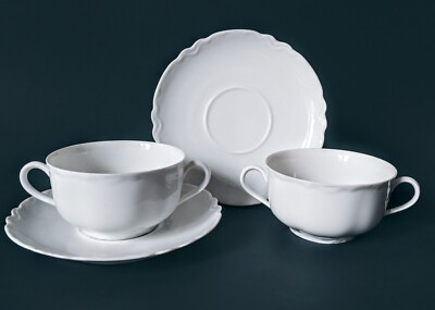 Set Of 2 Habsburg Bouillon 6oz Cup & Saucers Double Handled Tea Consomme Soup 