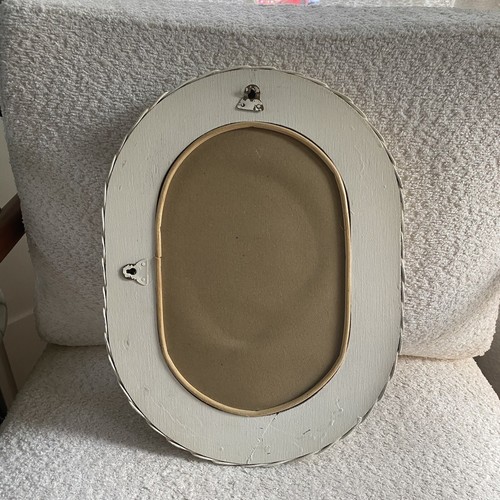 VTG white wicker oval wall mirror boho coastal decor - Picture 9 of 10