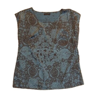 Limited size L satin feel blouse teal brown grey