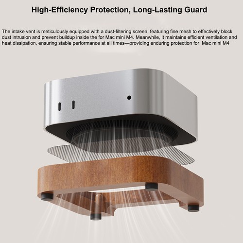 For Mac Mini M4/M4 Pro 2024 Anti Slip Bracket cooling base Wood Base - Photo 5/8
