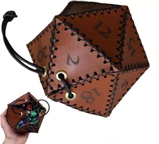 Leather D20 Dice Bag, Polyhedral Dice Pouch Portable Drawstring Bag for RPG,Game