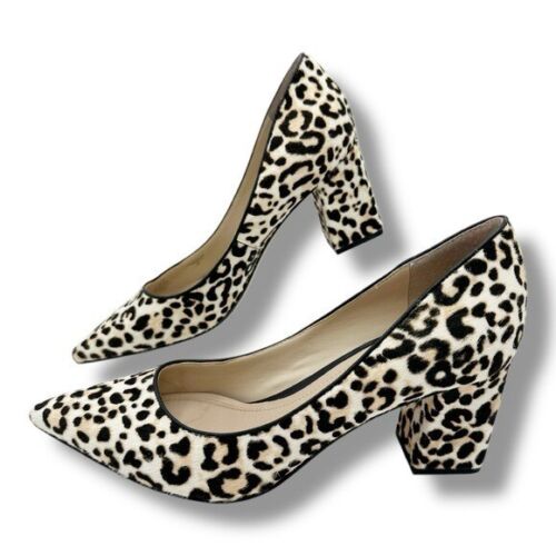 Marc Fisher Viviene Block-Heel Pumps Leather Calf Hair Cheetah Print Pump Sz 8.5