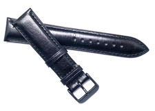 20mm Black Quality Genuine Leather Unisex Watch Band Strap Black Tone Buckle