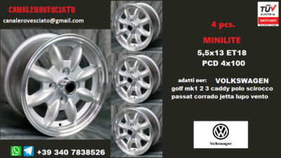 4 Felgen Minilite 5,5j 13 4x100 VW GOLF MK1 MK2 POLO CADDY SCIROCCO PASSAT LUPO