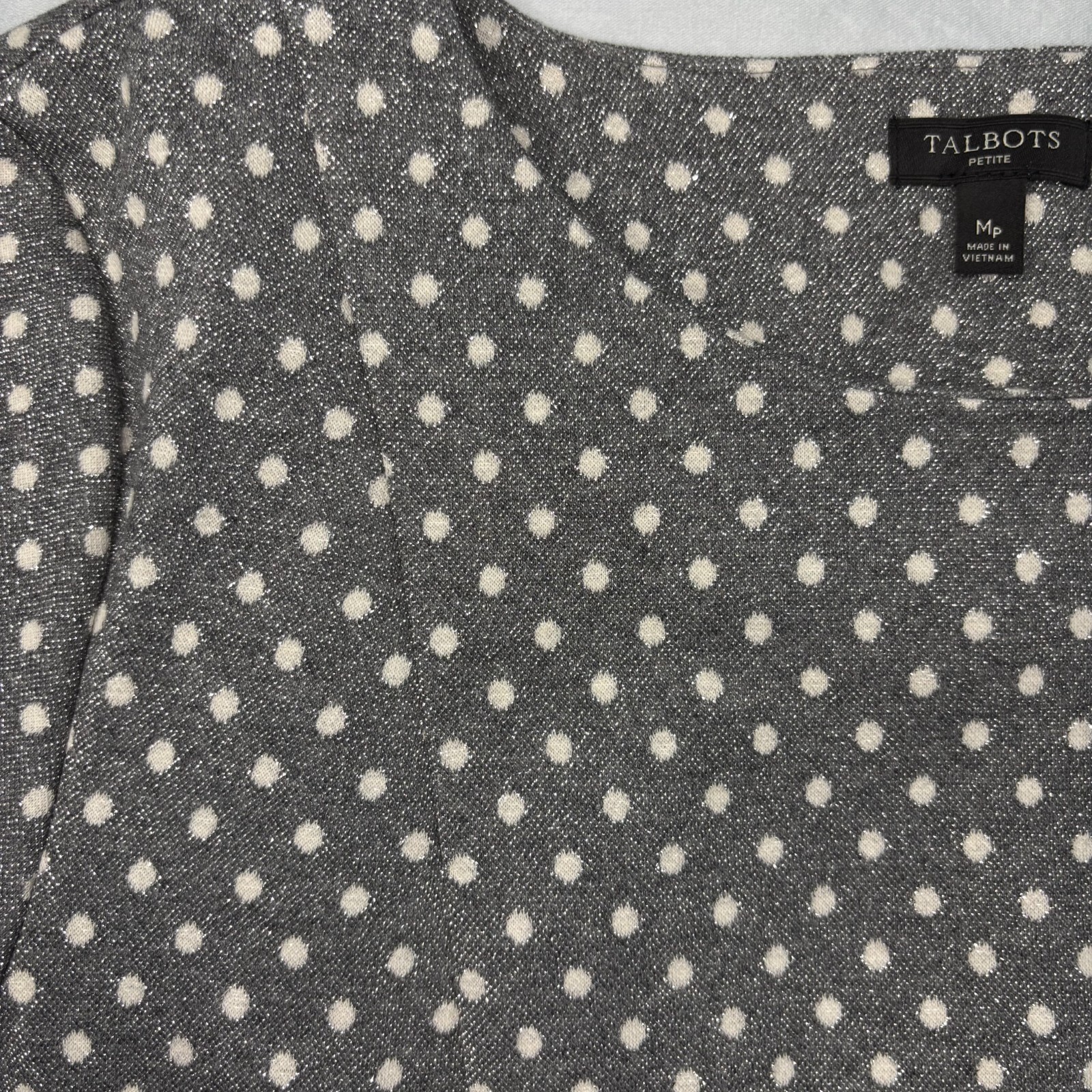 TALBOTS Petite Medium Silver Gray Pullover Polka … - image 2