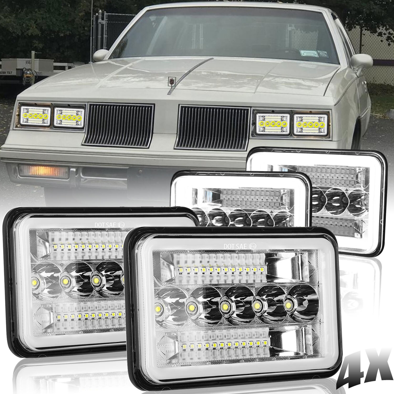 4pcs 4x6" Led Headlights Hi/Lo Beam fit 1980 - 1988 Oldsmobile Cutlass Supreme