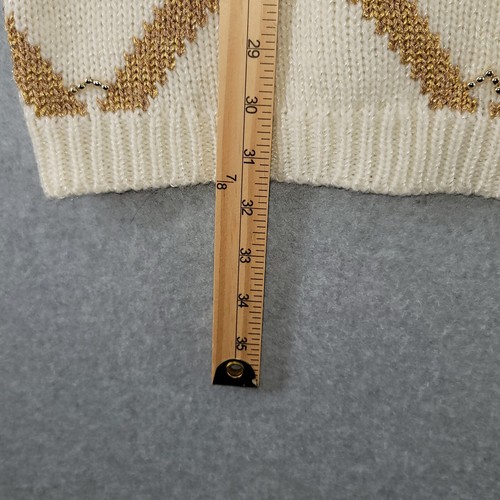 Jaclyn Smith Sweater Women Large Ivory Metallic Gold Beaded V-neck Button Up - Picture 14 of 14