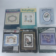 Vintage 1988-1992 NEW Cross Stitch Kits Lot Of 6 SUNSET, DIMENSIONS, BUCILLA