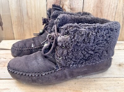 Coach Shearling Lined Ankle Booties Slippers Sz 9B Brown Cailyn Suede