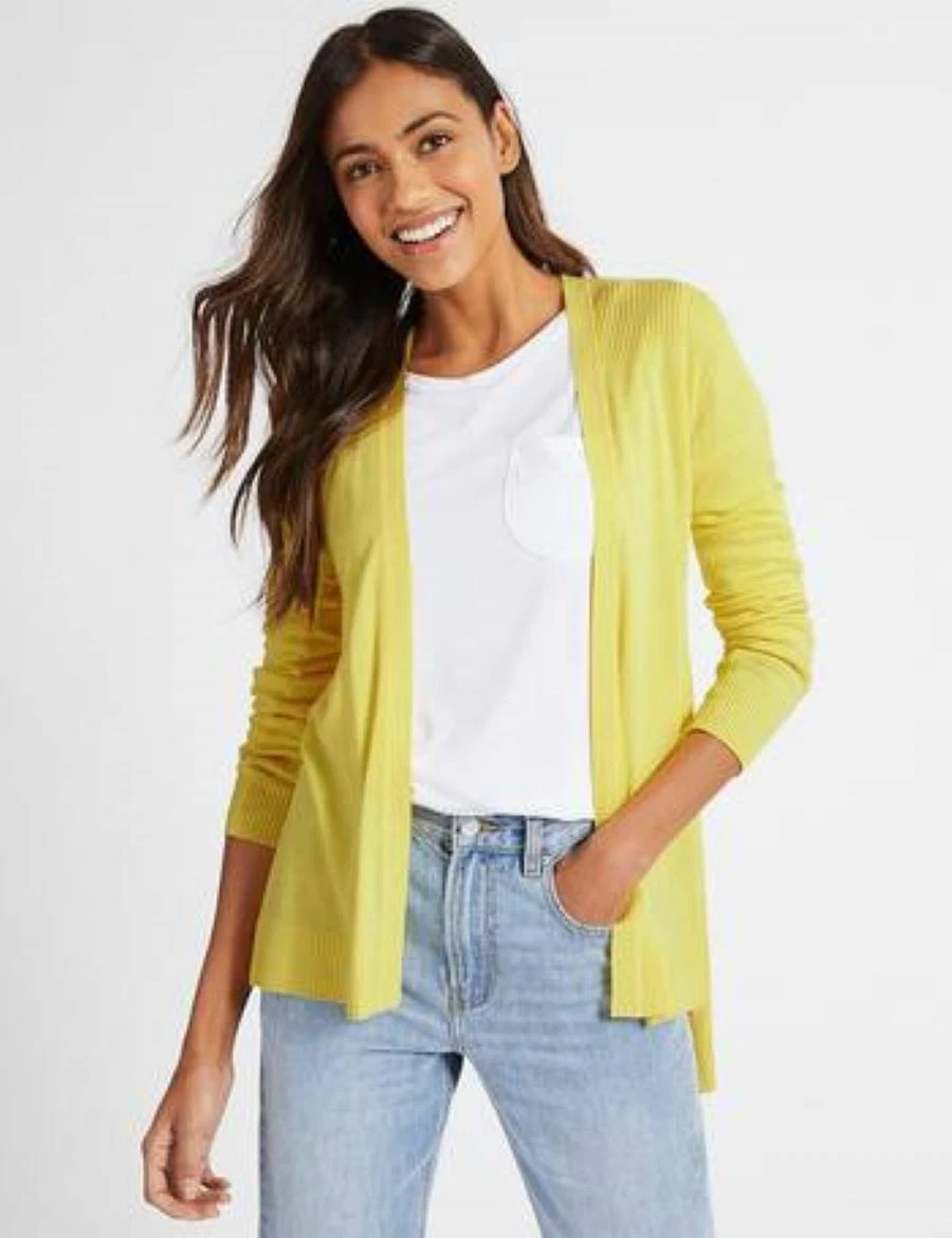 EX M S Bright Yellow Open Front Linen and Viscose Blend Edge To