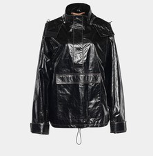Kenzo Black Crackled Leather Hooded Windbreaker Jacket Size M (8/10) New