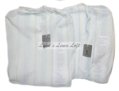 RACHEL ASHWELL COUTURE Westminster Blue Stripe TWIN FLAT & FITTED SHEET SET $216
