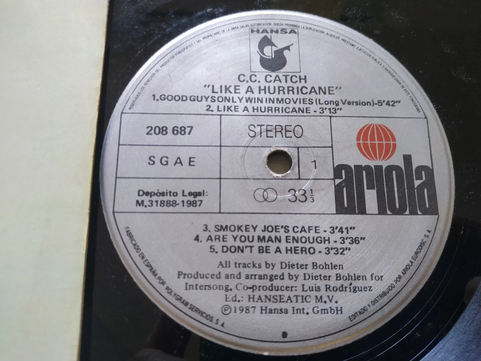 C.C.Catch Like A Hurricane 1987 Ariola Hansa Spain Press LP vinyl 12 " G VG 3T - Image 2 of 4