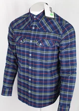 Stio Men's Flannel Shirt Junction Midweight Organic Cotton Maritime Blue Plaid