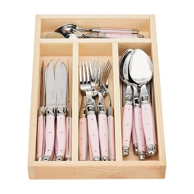 Jean Dubost Laguiole 4-Piece Coffee/Dessert Spoons - Pastel Handles, Stainless Steel, Made In France With Wooden Tray - View #5