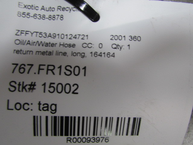 Ferrari 360, Water Return Line, Used, P/N 164164