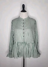 ACACIA SWIMWEAR Kamiko Top Women Large Cotton LongSleeve Stripe Button Excellent