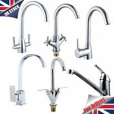 Modern Kitchen Sink Mixer Taps Swivel Spout Dual Lever Tap Mono Chrome Faucet
