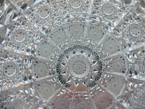 Plato de cristal de plomo vintage corte a mano patrón de abanico estrella - Imagen 12 de 12