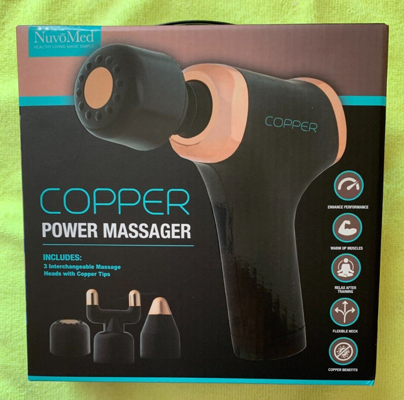NuvoMed Copper Power Massager - with 3 Interchangeable Massage Heads