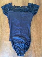 Gaynor Minden Leotard Lace Cap Sleeve Black Bust Lined Size Junior Pre-owned