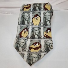 Looney Tunes Mania Taz Tie Big Bucks 100 Silk Necktie George Washington