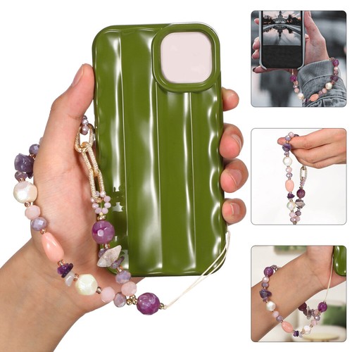 2 Pcs Handy Kette Perlenbesetztes Handy-Schlüsselband Naturstein -Telefongurt - Zdjęcie 4 z 11