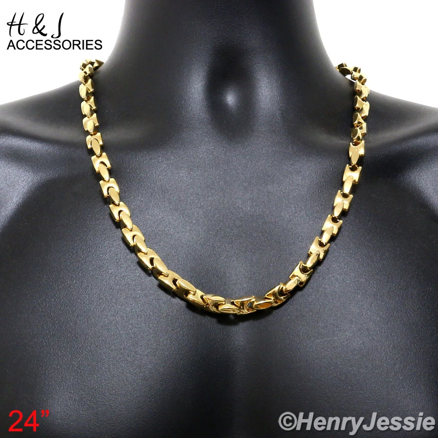 18-40» 316L из нержавеющей стали тяжелый 8 мм позолоченный блокировки кости цепочка ожерелье - Изображение 3 из 3