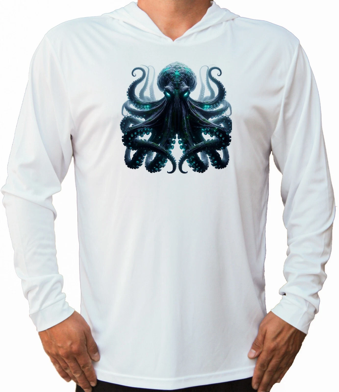 Octopus Water Sport UV Protected UPF 50 Long Sleeve T-Shirt Hood Boat Fishing