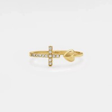 Anello cuore croce San Valentino diamante simulato tondo 1,0 ct placcato oro ...