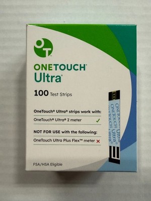 One Touch Ultra Blood Glucose Test Strips 100 Count, New. Expiration 7/2026+