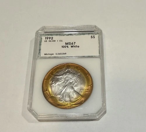 1992 $1 American Silver Eagle UNC-Blueberry Toned Purple Toning Color! Wow!