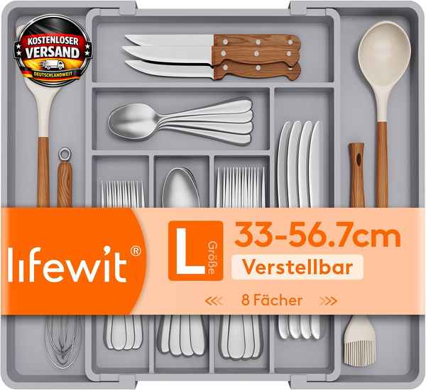 Verstellbarer Besteckkasten FüR KüChenschublade 7 FäCher, Schwarz-image