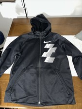 Nike Dri-Fit Black Zip Up Hoodie w/Front Pockets  White Logo Boy Size L