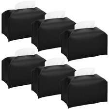 Set of 6 Sleek Black Rectangular Tissue Covers, Modern PU Leather Tissue Boxe...