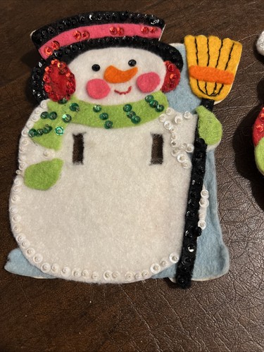 Vtg Christmas Felt Sequin Handmade Light Switch Covers Snowman Santa Sgl Dbl - Picture 2 of 9