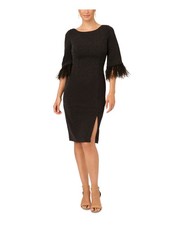 ADRIANNA PAPELL Womens Black Feathered Lined Bell Sleeve Sheath Dress 6