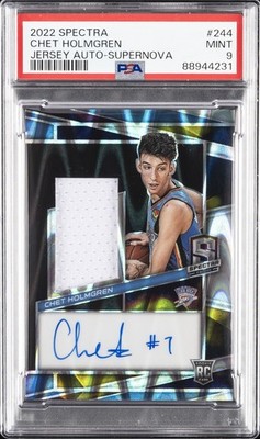 2022 PANINI SPECTRA JERSEY AUTO-SUPERNOVA #244 CHET HOLMGREN 34/75 PSA 9