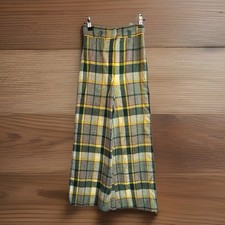 True Vintage 1970S Bell Bottom Pants XS/S Green/Yellow Plaid Wool Blend Wide Leg
