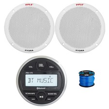 JBL Marine Gauge BT Stereo Receiver, 2x 6.5" 400W Speakers White w/ Wire